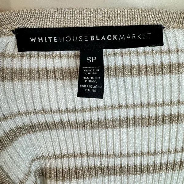 White House Black Market Cream Tan Striped Peplum Ribbed Knit Sweater Size Small - Image 6