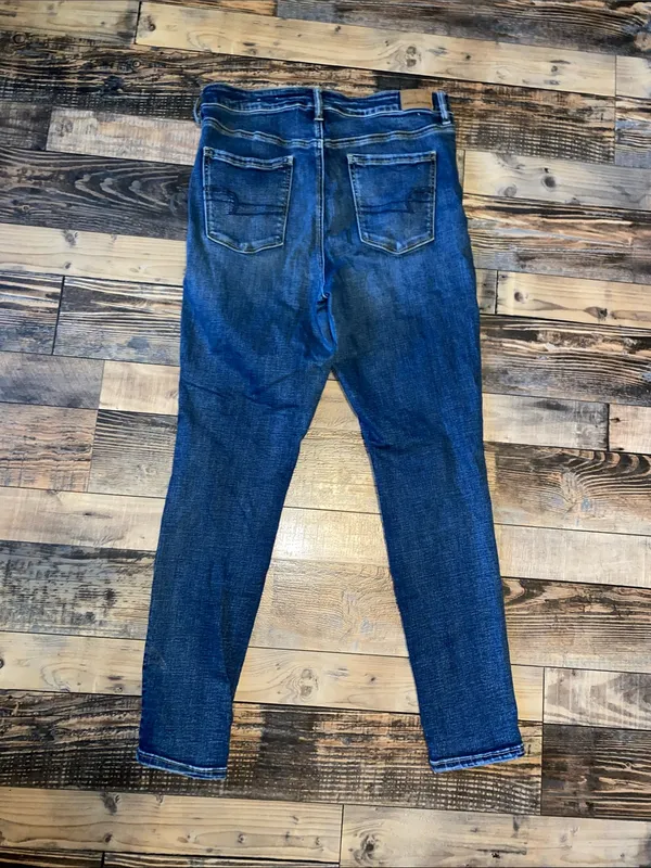 American Eagle Outfitters Distressed Skinny Dark Blue Jeans - Image 4