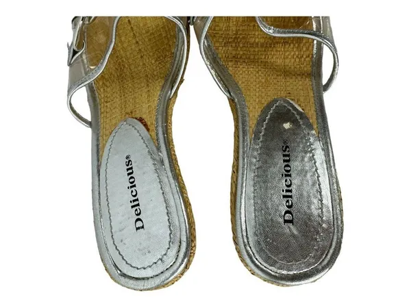 Delicious Womens Black & Silver Wedge Heels Size 7.5 Chain Detail Espadrille - Image 5