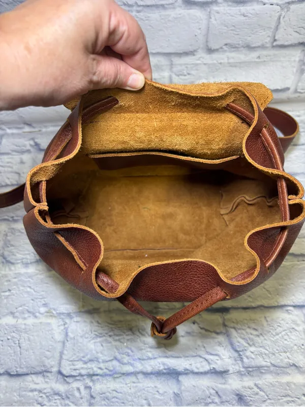 Portland Leather Goods Bucket Backpack Brown Full Grain Leather Drawstring Bag - Image 14