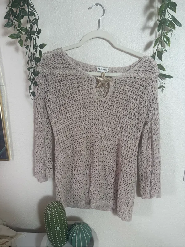Cupshe Cream Crochet Open-Knit Beach Coverup with Starfish Accent - Image 3
