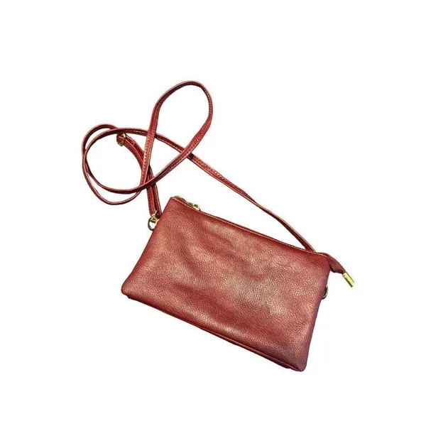 Wine Red faux leather Crossbody Bag With Gold Accents & Adjustable Strap Wine Re - Image 4