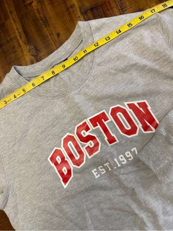SHEIN Boston Est. 1997 Varsity Crewneck Sweatshirt Gray Red L - Image 7