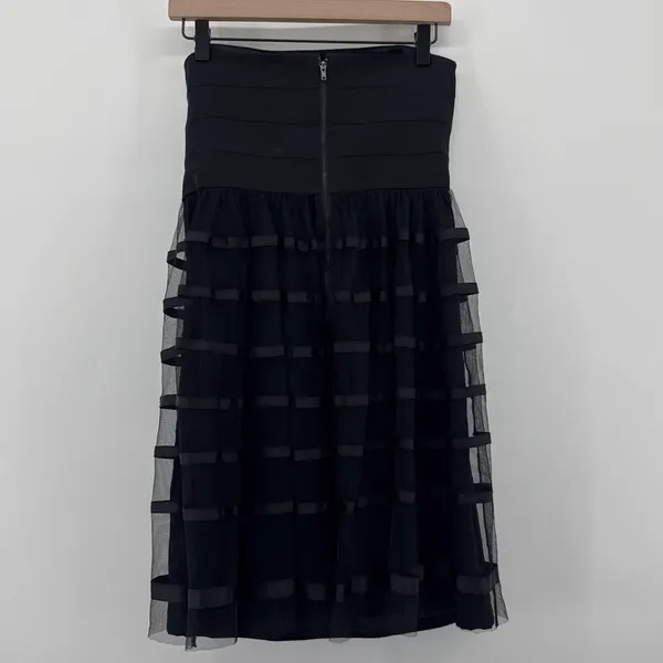 Vera Wang Black Illusion Stripe Strapless Tulle Ribbon‎ Cocktail Midi Dress SZ 6 - Image 5