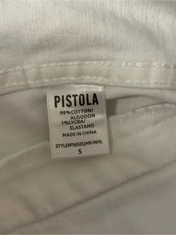 Pistola White Cropped Distressed Denim Jacket Raw Hem Size Small - Image 3