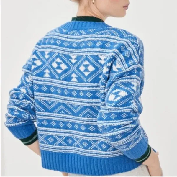 NWOT Aerie Fair Isle Drift Sweater Christmas Navy - Image 5