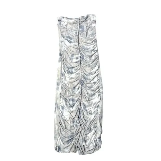 Zara Womens Strapless Ruched Mesh Maxi Dress Gray White Glam Luxe Sultry Small‎ - Image 2