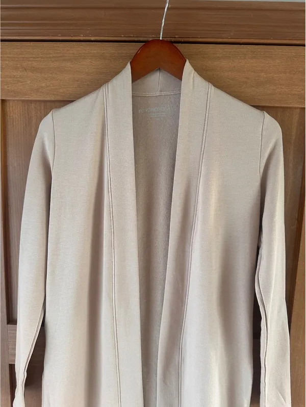 Beyond Yoga High Slits Fleece Long Duster Cardigan Sweater Beige Women’s XS - Image 6