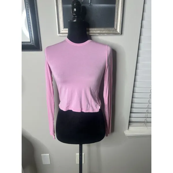 SKIMS New Vintage Long Cropped Sleeve T-Shirt | Pink | Size S - Image 9