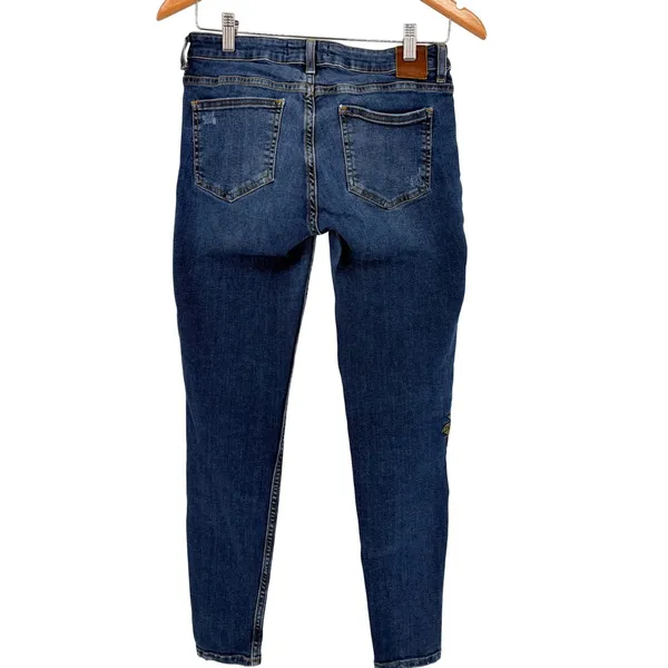 Zara Basic Z1975 Denim Women Blue Embroidered Rose Skinny Jeans Boho Size 4‎ - Image 2
