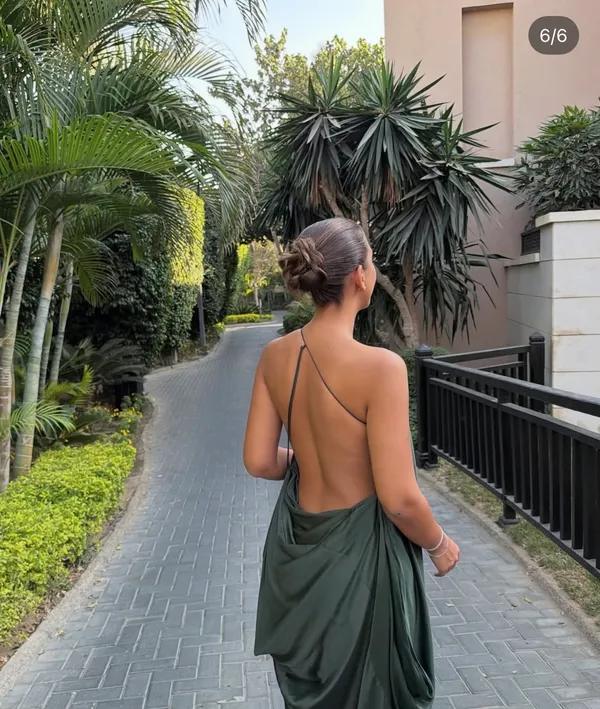 Zara Elegant Green One-Shoulder asymmetric maxi Dress evening party - Image 3