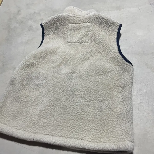 Abercrombie Sherpa Fleece Vest Women's SZ Small Cream Navy Full Zip Pockets Y2K - Image 7