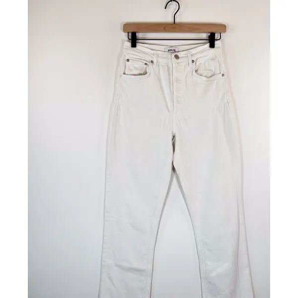 AGOLDE Womens Jeans White Riley High Rise Straight Crop Denim Button Fly Size 27 - Image 7
