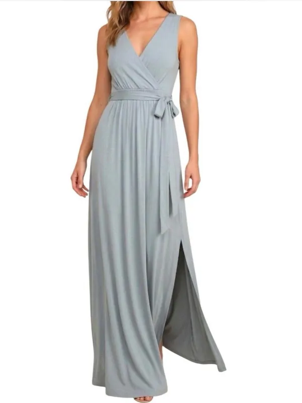 Lulus Dusty Mint V-neck Tie Waist Jersey Maxi Dress Size Small NWT - Image 2