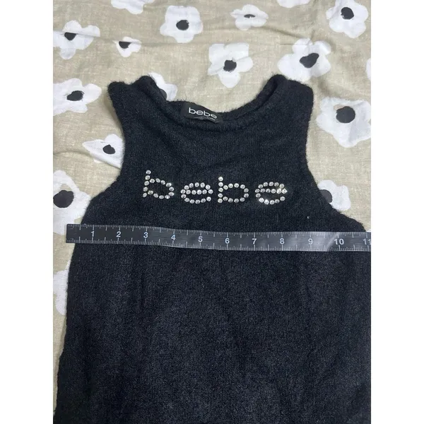 Bebe fuzzy black rhinestone tank top - Image 3