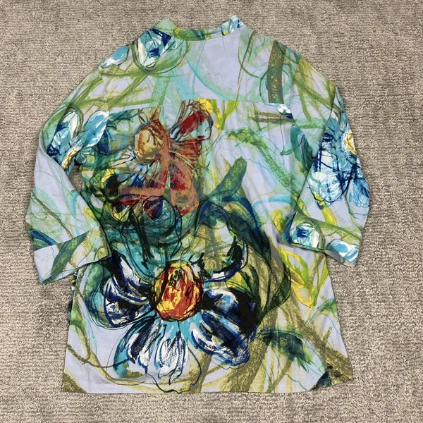 Jams World Colorful Floral Print Tunic Top Womens Medium V-Neck 3/4 Slv Popover - Image 7