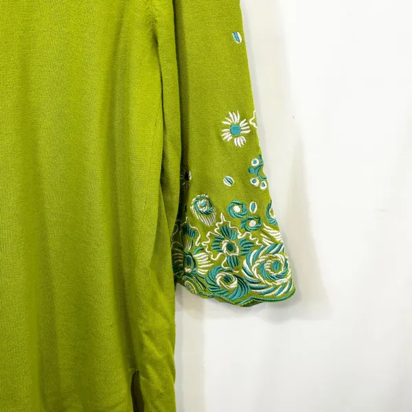 Bob Mackie Large Top Green Floral Embroidered‎ Sweater Bell Sleeve Fairy 1814 - Image 7