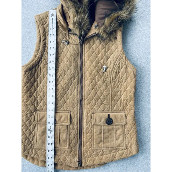 Goode Rider Equestrian Vest Womens Medium Removable Faux Fur Hood‎ Full Zip - Image 8