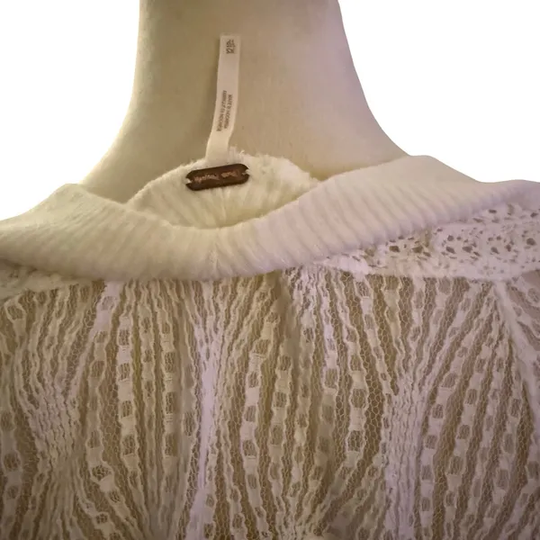 Free people Spring Valley Lace Trim Ivory Knit‎ Top Oversized Size XS - Image 6