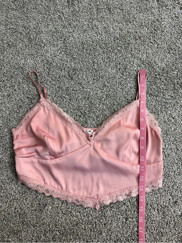 Garage Pink Satin Lace Trim Bralette Crop Cami Top Smocked Back M - Image 5