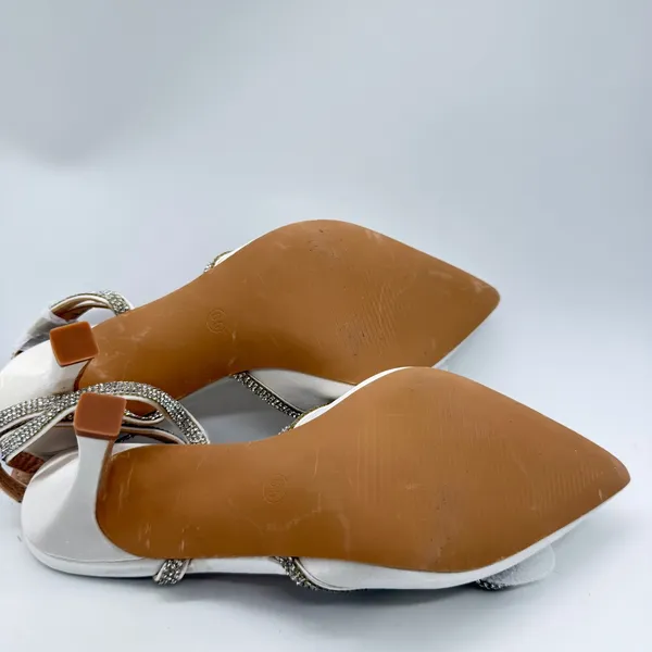 ZAPATOCK White Satin Rhinestone Bow Pointed Toe Stiletto Pumps Wedding Heels 6.5 - Image 9