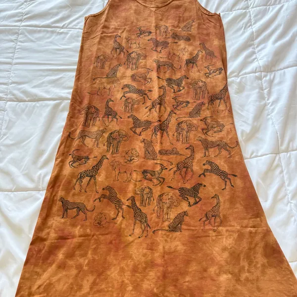 Vintage National Wildlife Federation Safari Animal Print Maxi Dress Rust Cotton - Image 2