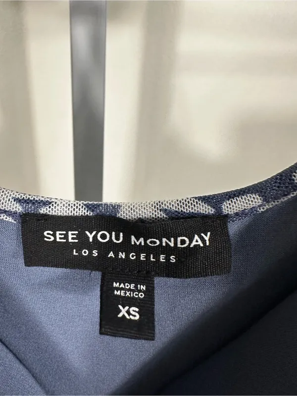 X95. See You Monday Blue and White Patterned Top - Image 3