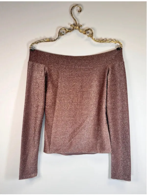 Metallic Rose Gold Off-Shoulder Long Sleeve Top Medium - Image 4