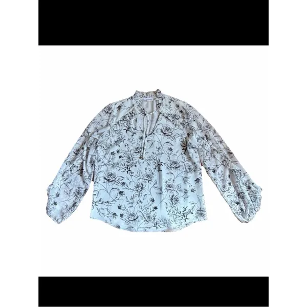 Calvin Klein Women’s Long Sleeve Floral Pattern Tie-Neck Blouse Size Medium - Image 4