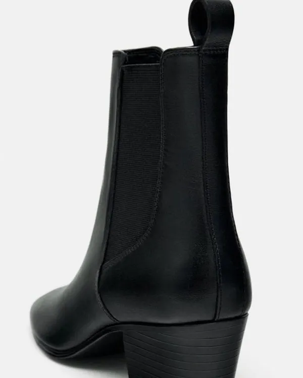 Zara HEELED LEATHER ANKLE BOOTS size 38 - Image 7