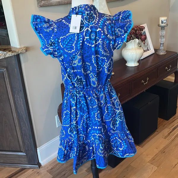Avara Sloane Bright Blue Dress Flutter Sleeve Drawstring Cinched Waist Mini New - Image 7