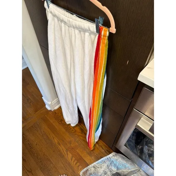 Aviator Nation 5 Stripe sweatpants in a white cotton fabric with rainbow xl - Image 2