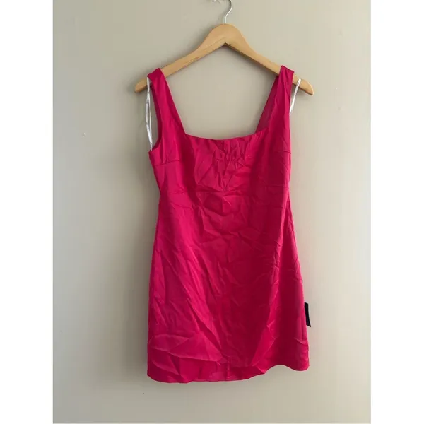 Lulus Truly the Cutest Hot Pink Satin Square Neck Mini Dress Size Small Cocktail - Image 4