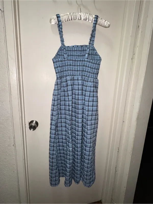 J. Crew Blue Plaid Smocked Maxi Dress - Image 3