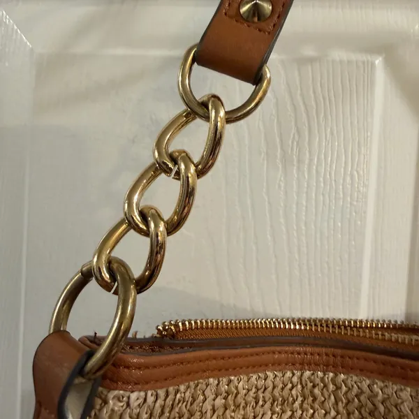 Jessica Simpson Tan Straw and Leather Studded Shoulder Bag - Image 5