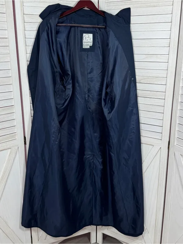 Vintage 90s Gantos Long Trench Rain Coat Navy Blue Yellow Size 14 Oversized - Image 8