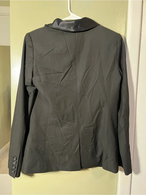 Women's Blazer Black Satin Lapel One Button Longline Lined Long Sleeve Stretch - Image 6