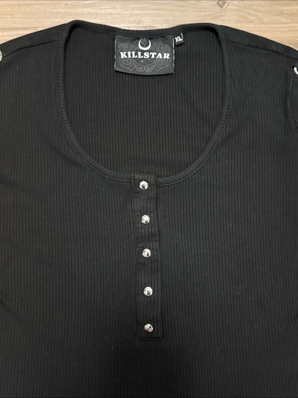KILLSTAR Bethel Crop Top XL Black D Ring Gothic Ribbed Long Sleeve - Image 3