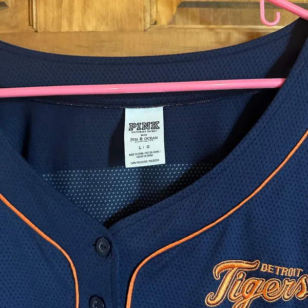 Victoria’s Secret pink Detroit Tigers Navy Button-Up Jersey with Orange Trim - Image 2