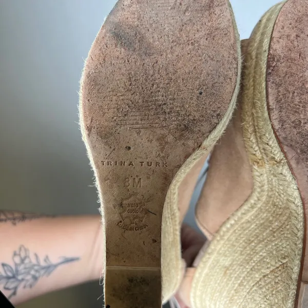 Trina Turk Tan Suede Espadrille Wedge Sandals Lace Up Ankle Tie 8M - Image 6