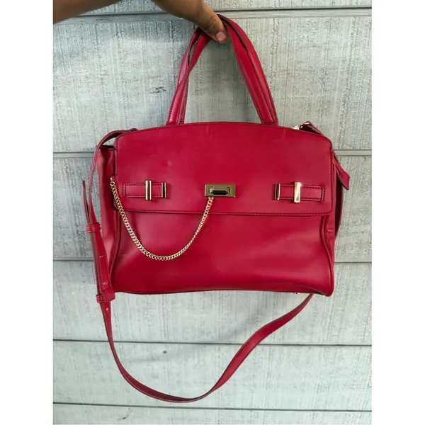 Women’s INC International Concepts Bright Red Satchel with Gold Chain Accent - Image 3