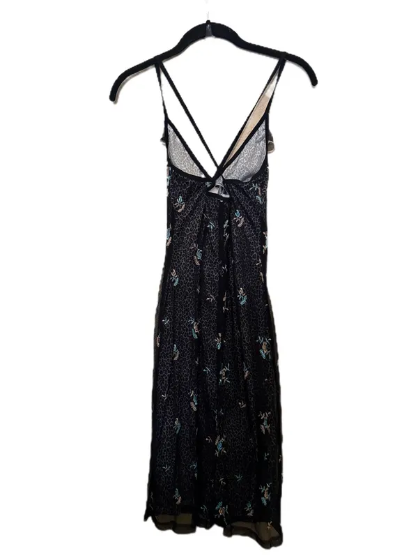 Y2K Black Leopard Dress with Sheer Floral Overlay Slip Dress with Ruffle Trim - Image 3