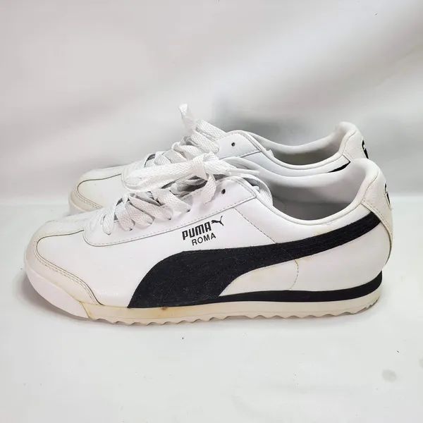 Vintage Puma Roma Leather Sneakers Y2K Hype Style Womans Size 9 White Black‎ - Image 2