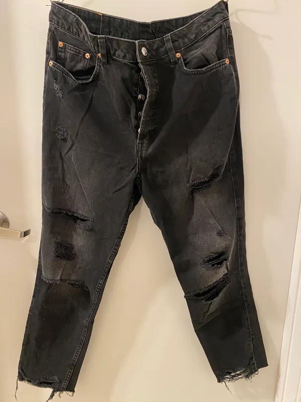 H&M Divided Black Straight Leg Ripped Jeans - Image 2
