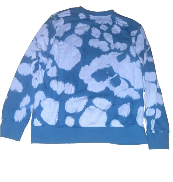 Nike Blue/White Tie Dye Fleece Pullover Crewneck Embroidered Logo Men L - Image 3