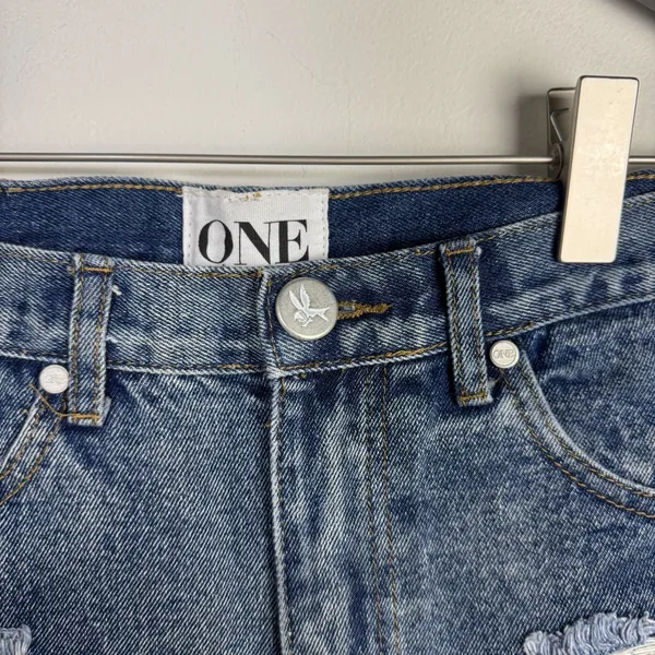 One by One Teaspoon Outlaws Size 26 Denim Shorts Button Fly High Waist Cotton - Image 2