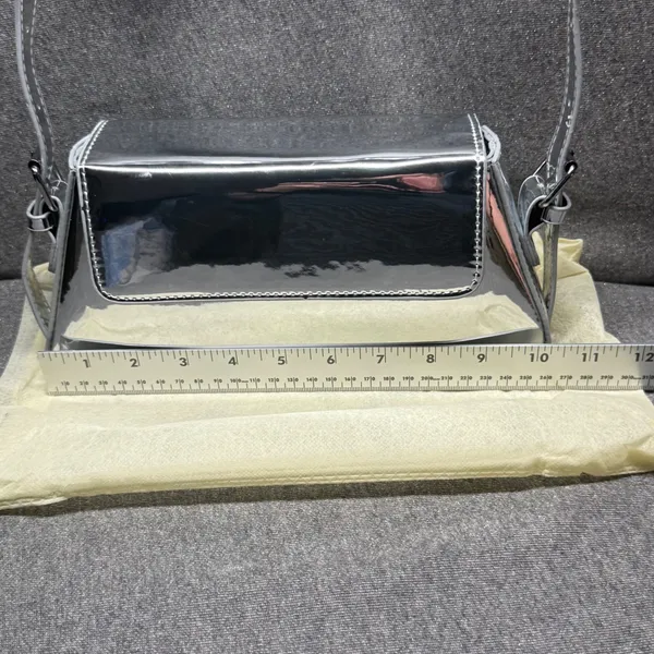 Y2K Style Metallic Shoulder Bag Mirror‎ Chrome 2000s Aesthetic Silver Small - Image 5