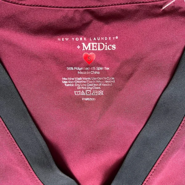 New York Laundry Medics Burgandy Shorts Sleeve Scrub Top, S - Image 7
