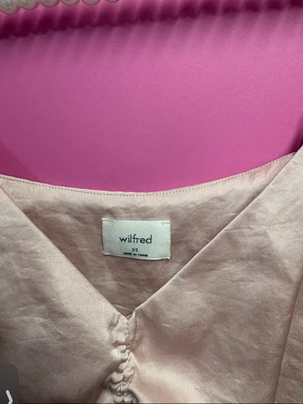 Aritzia Wilfred Blush Pink Satin Ruched Cami Top - Image 2