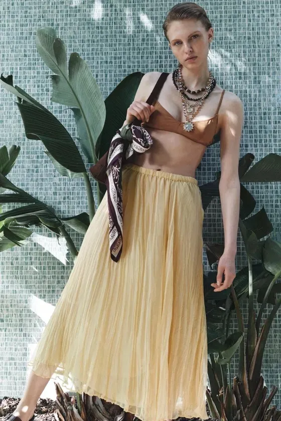 Zara Pleated Cream Maxi Skirt Flowy Summer Casual Style - Image 5
